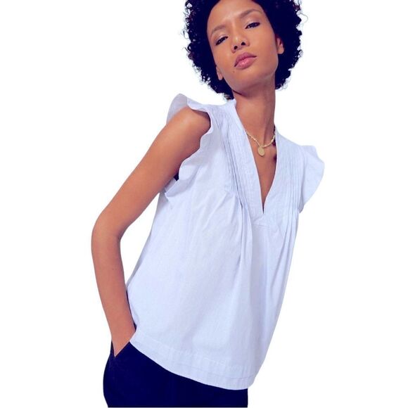 Derek Lam Collective Size Large Ruffled Cotton Top - Picture 1 of 9